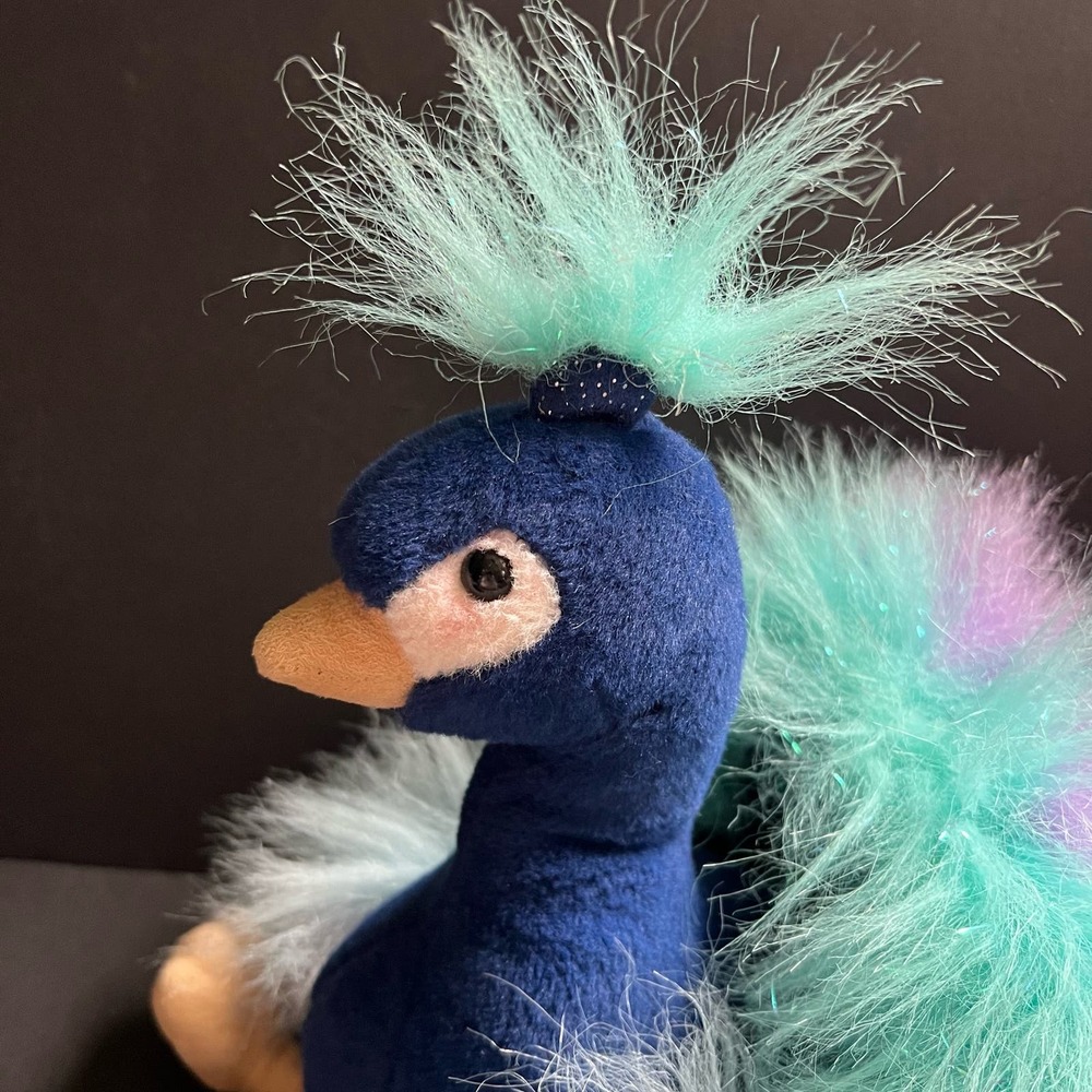 Aurora Luxe Boutique 12" Mora Peacock Bird Stuffed Animal Plush Glittery Fluffy - Picture 5 of 11